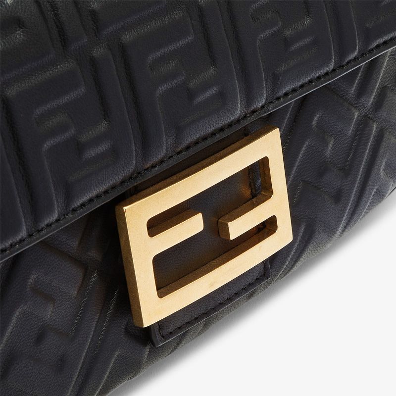 Affordable Fendi Baguette Chain Midi Bag In FF Motif Nappa Leather Black