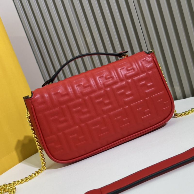 Affordable Fendi Baguette Chain Midi Bag In FF Motif Nappa Leather Red