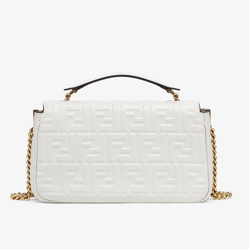 Affordable Fendi Baguette Chain Midi Bag In FF Motif Nappa Leather White