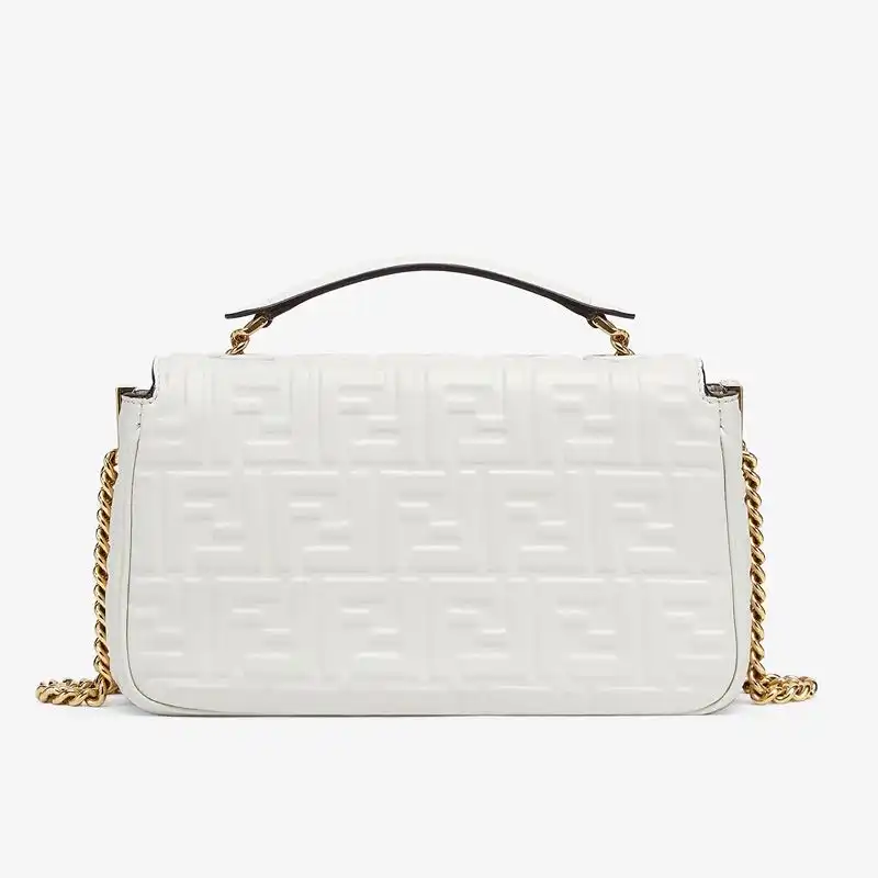 Cheap Fendi Baguette Chain Midi Bag In FF Motif Nappa Leather White