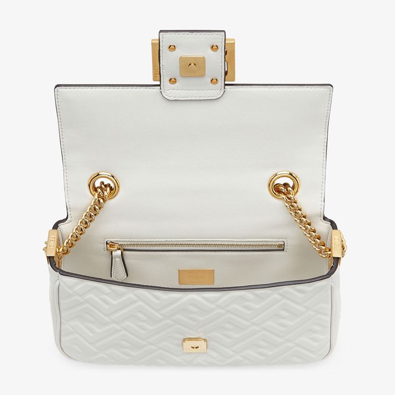 Affordable Fendi Baguette Chain Midi Bag In FF Motif Nappa Leather White