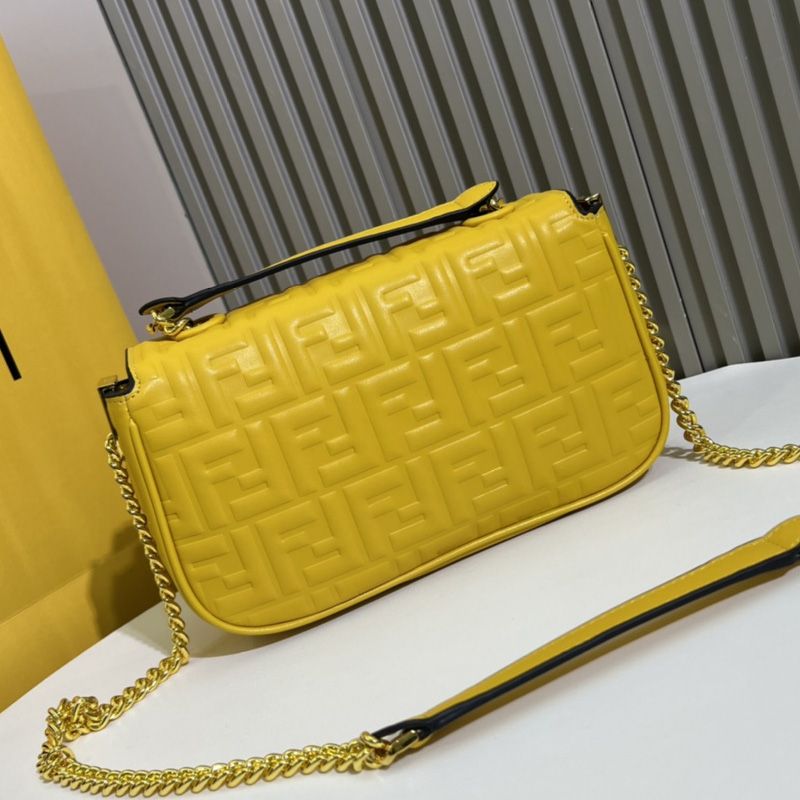 Affordable Fendi Baguette Chain Midi Bag In FF Motif Nappa Leather Yellow