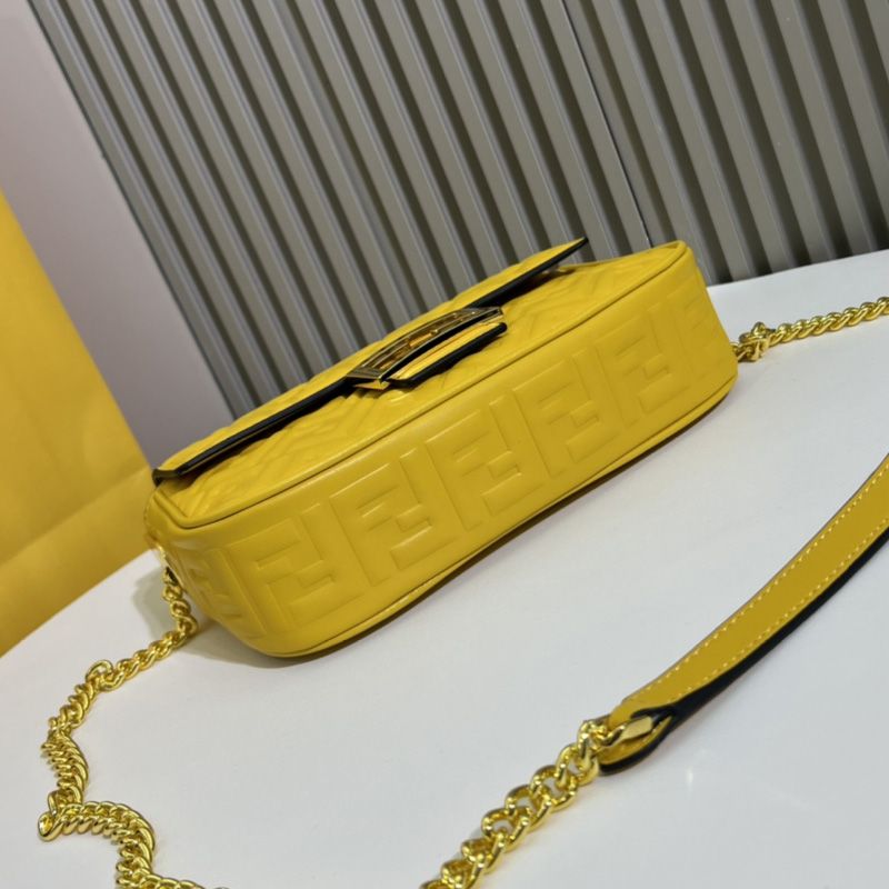 Affordable Fendi Baguette Chain Midi Bag In FF Motif Nappa Leather Yellow