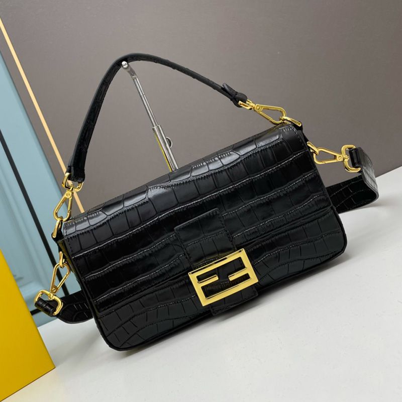 Affordable Fendi Medium Baguette Bag In Crocodile Leather Black