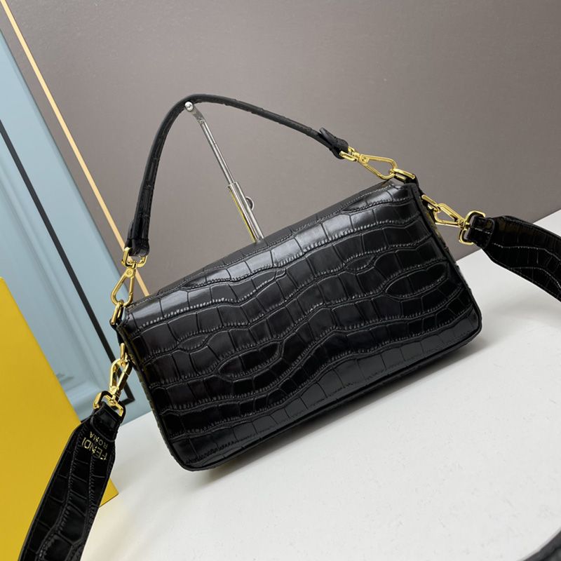 Affordable Fendi Medium Baguette Bag In Crocodile Leather Black