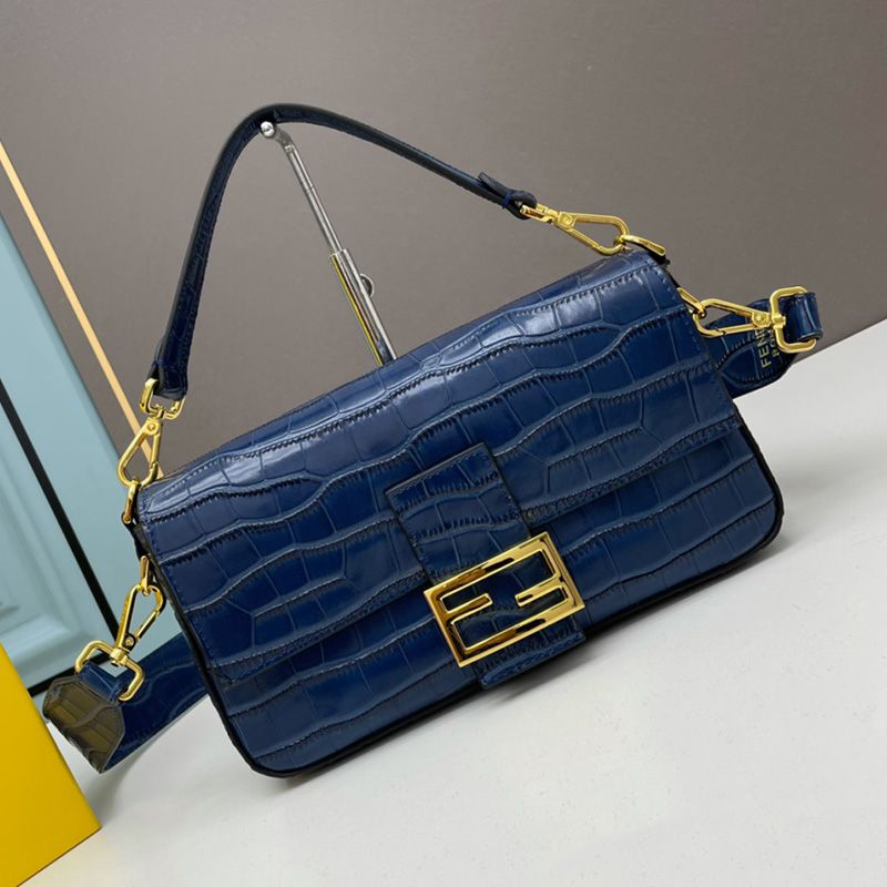 HOT Fendi Medium Baguette Bag In Crocodile Leather Blue