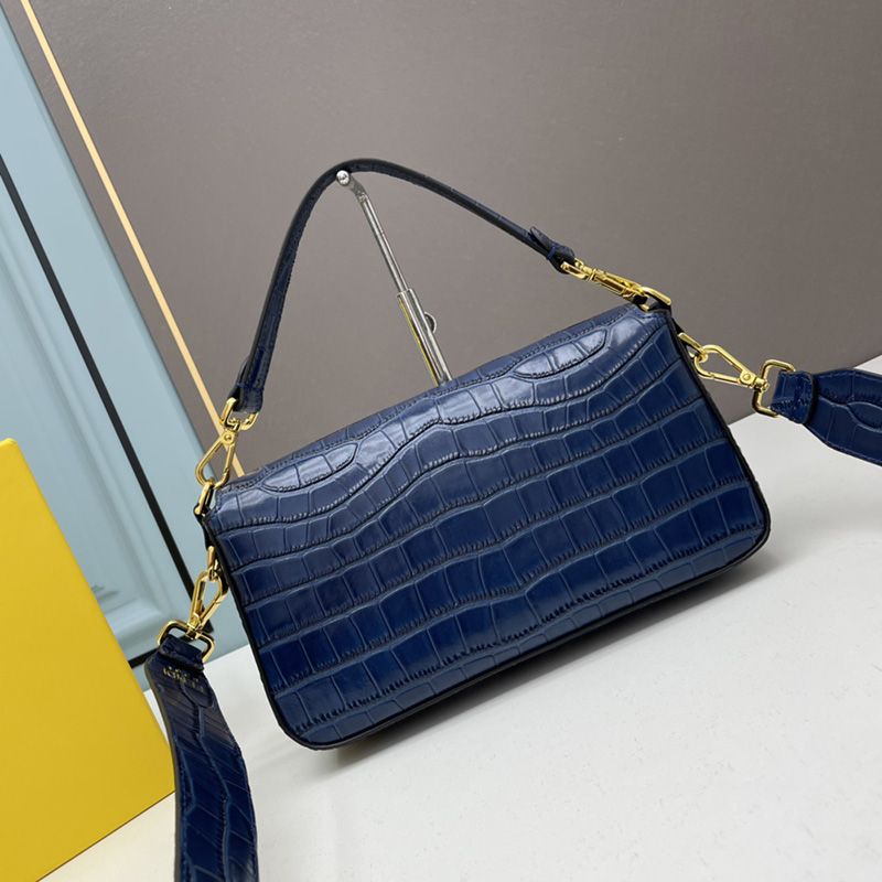 HOT Fendi Medium Baguette Bag In Crocodile Leather Blue