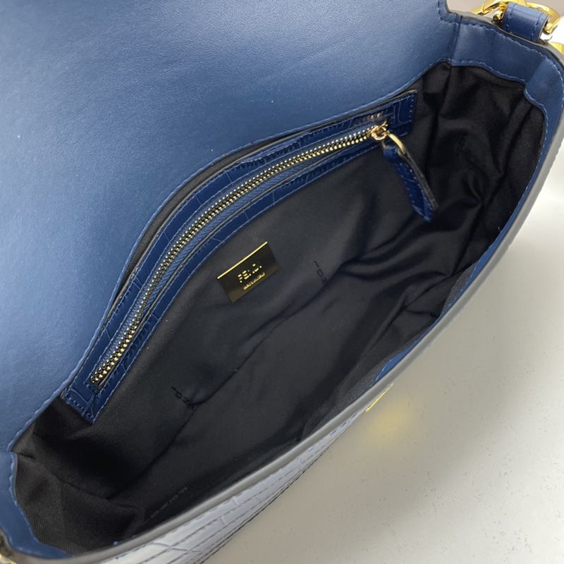 HOT Fendi Medium Baguette Bag In Crocodile Leather Blue