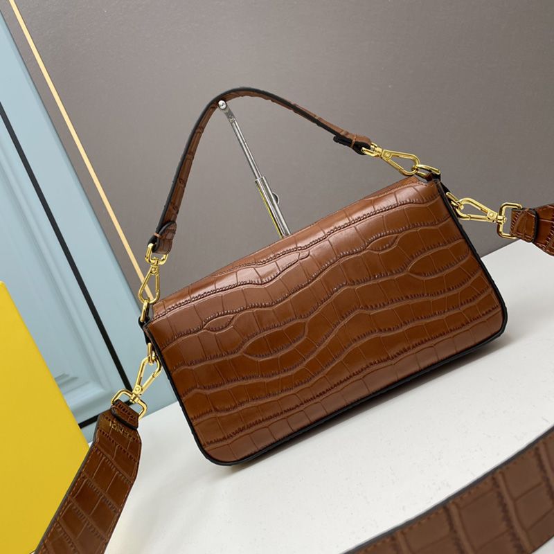 Affordable Fendi Medium Baguette Bag In Crocodile Leather Brown