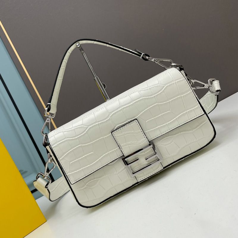 Affordable Fendi Medium Baguette Bag In Crocodile Leather White