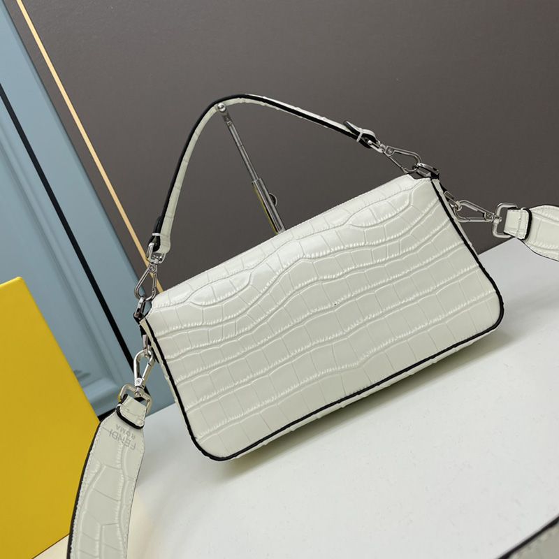 Affordable Fendi Medium Baguette Bag In Crocodile Leather White