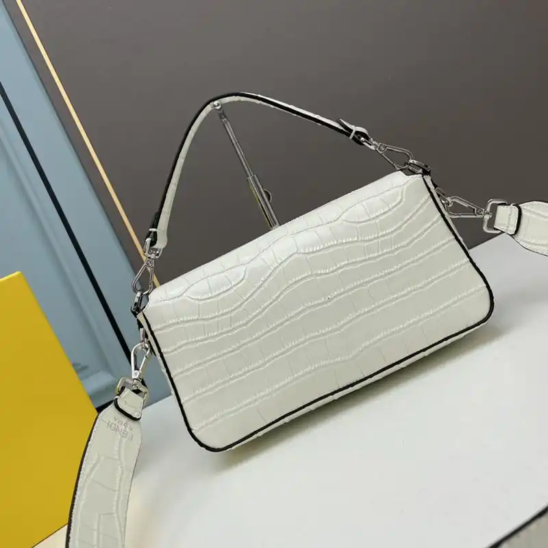 Cheap Fendi Medium Baguette Bag In Crocodile Leather White HOT SALE