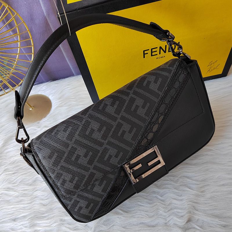 Affordable Fendi Medium Baguette Bag In FF Motif Fabric Black