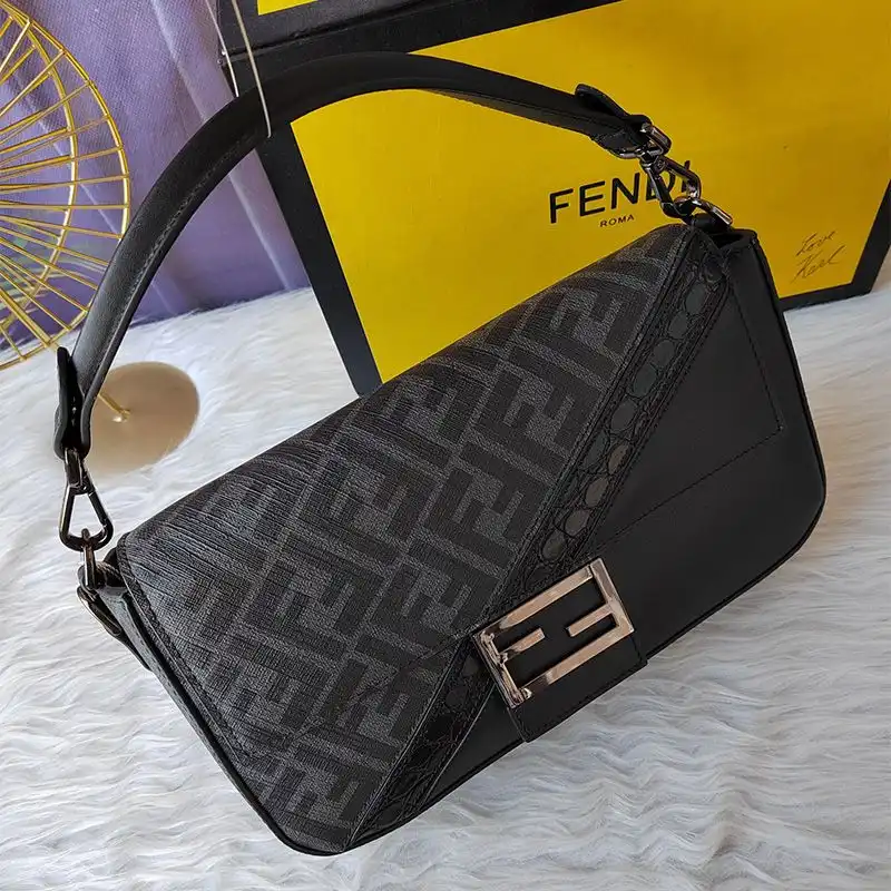 Fendi Medium Baguette Bag In FF Motif Fabric Black