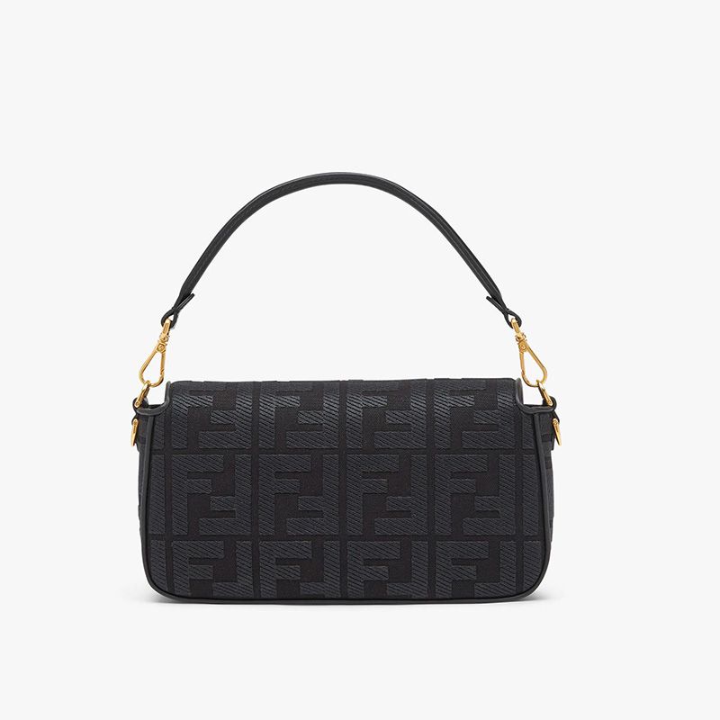 Affordable Fendi Medium Baguette Bag with Laser Cut Strap In FF Motif Canvas Black