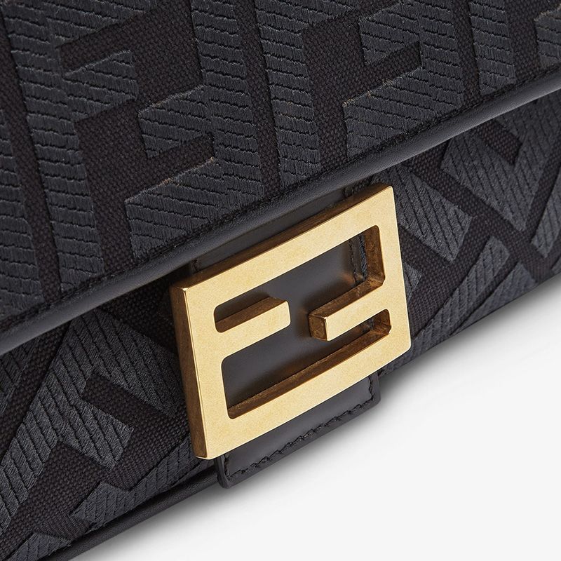 Affordable Fendi Medium Baguette Bag with Laser Cut Strap In FF Motif Canvas Black