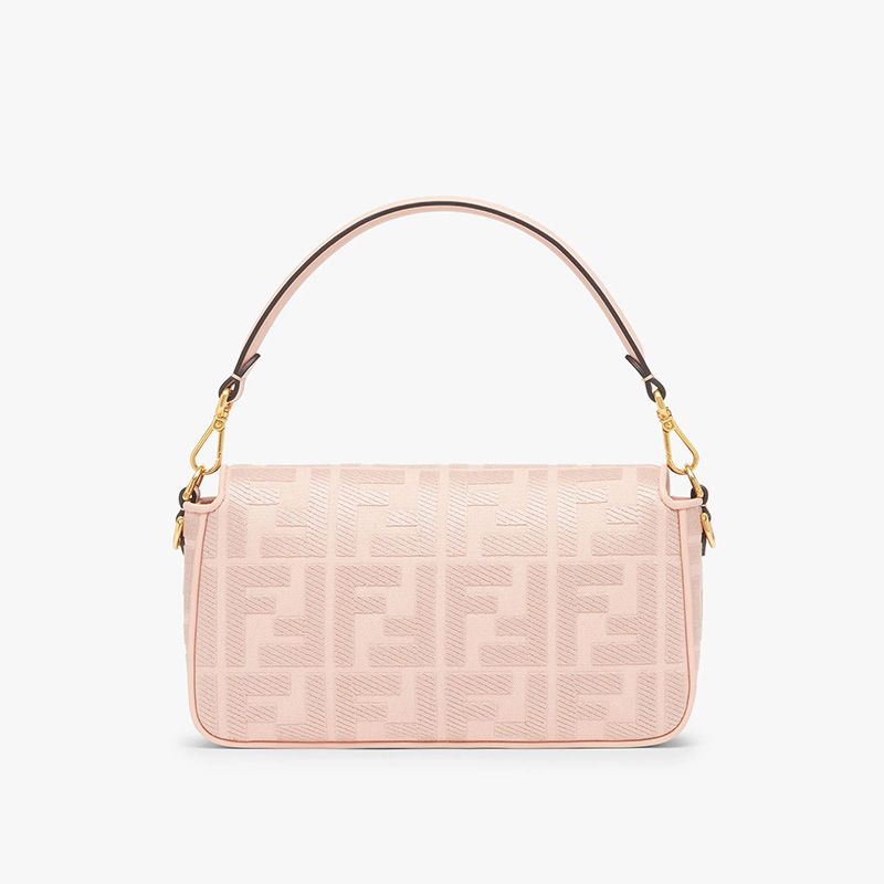 Affordable Fendi Medium Baguette Bag with Laser Cut Strap In FF Motif Canvas Pink