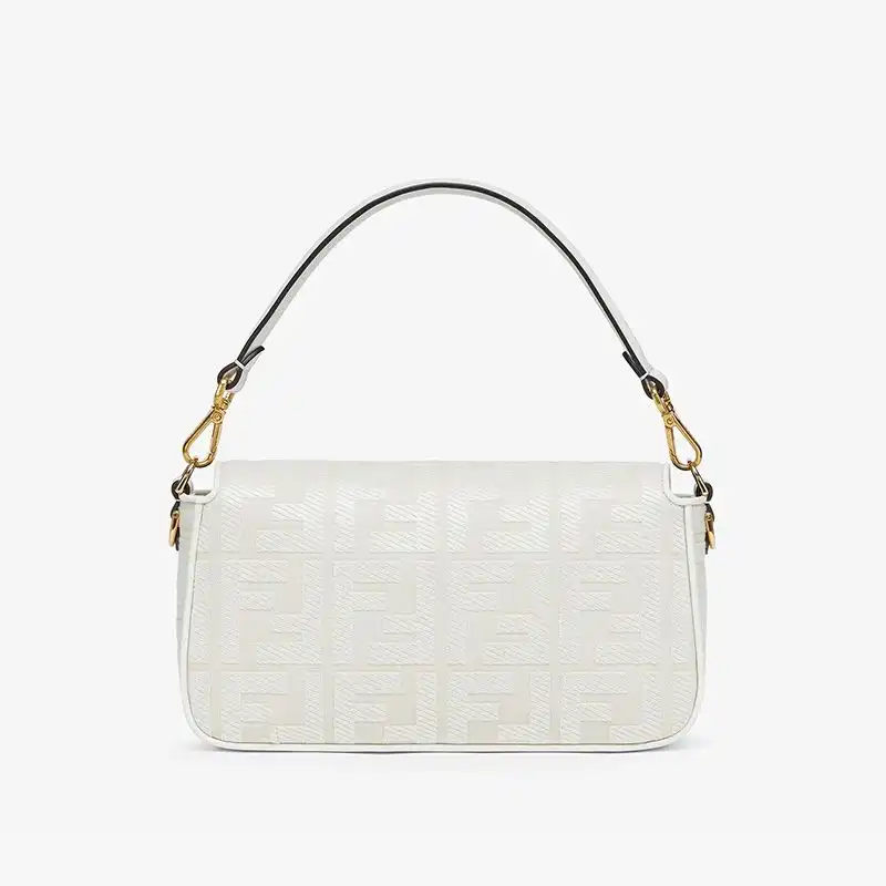 Affordable Fendi Medium Baguette Bag with Laser Cut Strap In FF Motif Canvas White