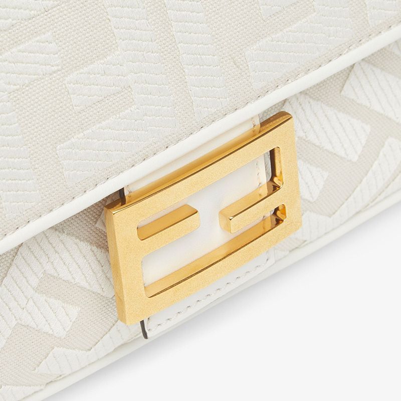 Affordable Fendi Medium Baguette Bag with Laser Cut Strap In FF Motif Canvas White