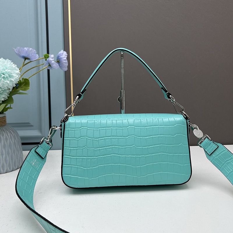 Affordable Fendi Medium Baguette Re-Edition Bag In Crocodile Leather Sky Blue