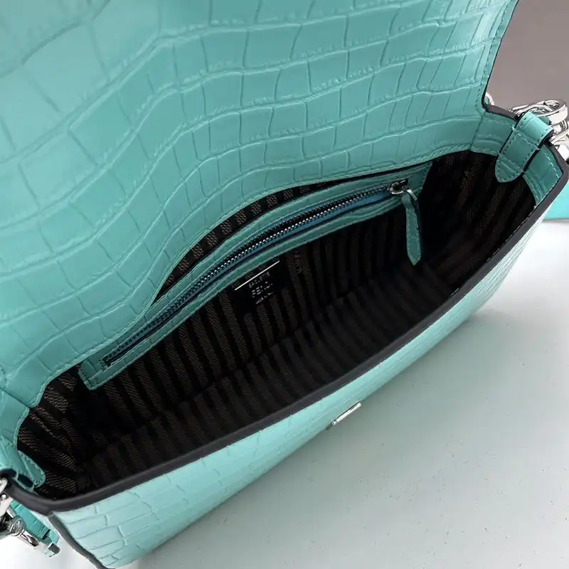 Affordable Fendi Medium Baguette Re-Edition Bag In Crocodile Leather Sky Blue