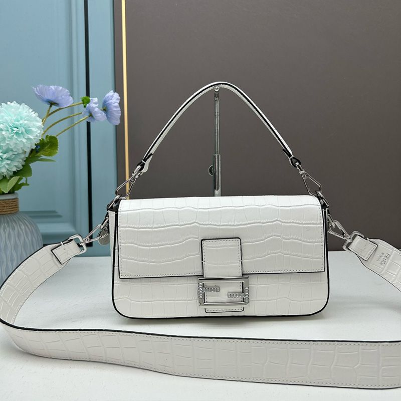 Affordable Fendi Medium Baguette Re-Edition Bag In Crocodile Leather White