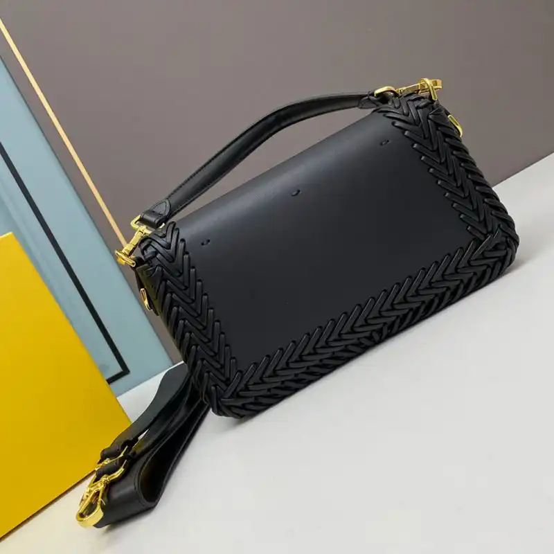 Affordable Fendi Medium Baguette Bag In Stitching Leather Black HOT SALE