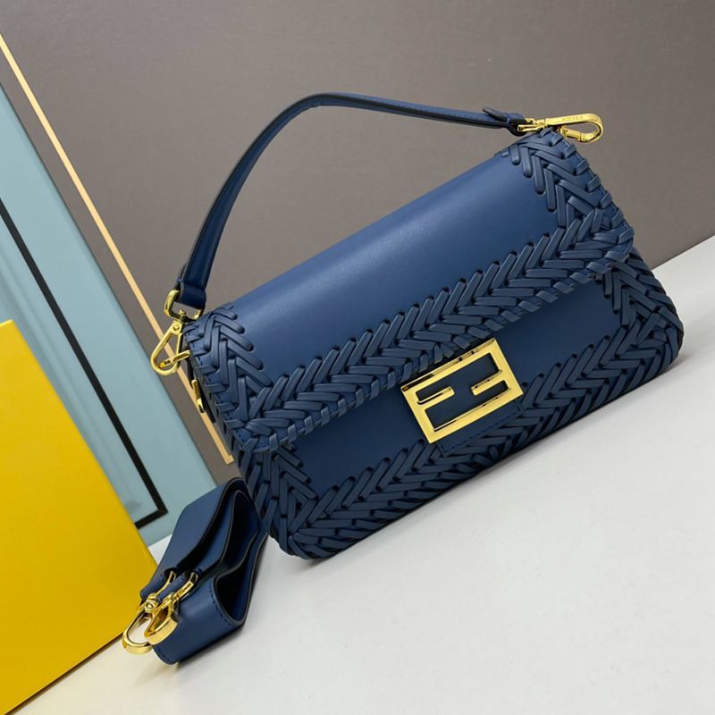 HOT Fendi Medium Baguette Bag In Stitching Leather Blue