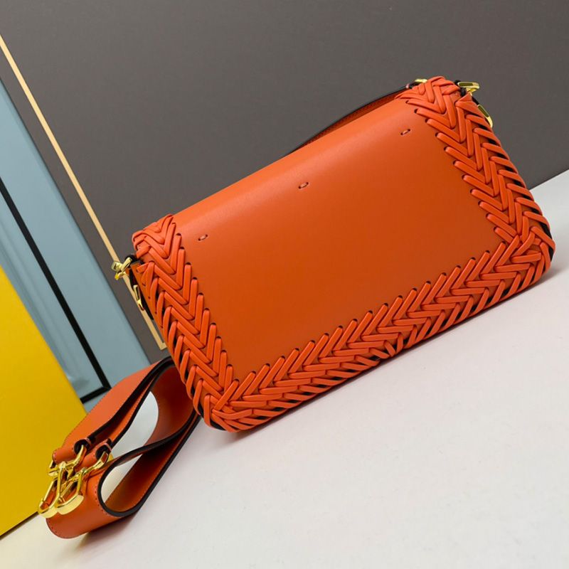 Affordable Fendi Medium Baguette Bag In Stitching Leather Orange