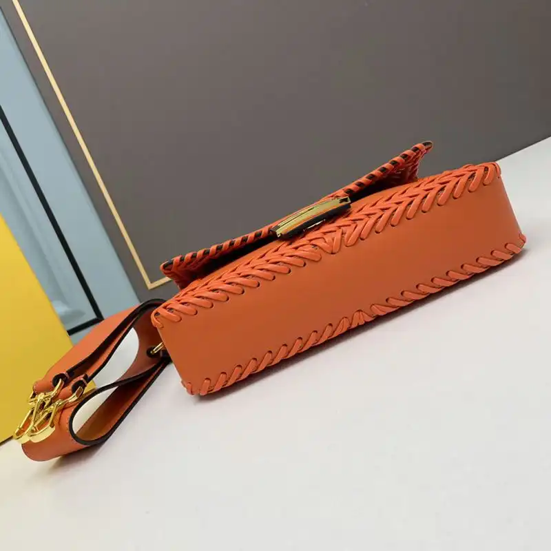 Affordable Fendi Medium Baguette Bag In Stitching Leather Orange