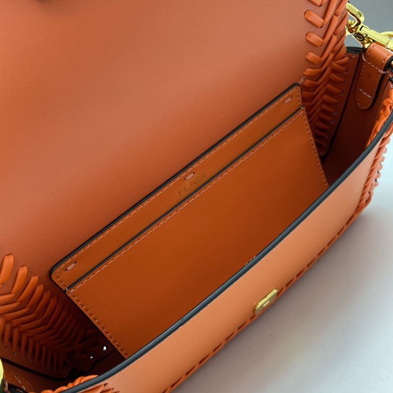 Affordable Fendi Medium Baguette Bag In Stitching Leather Orange