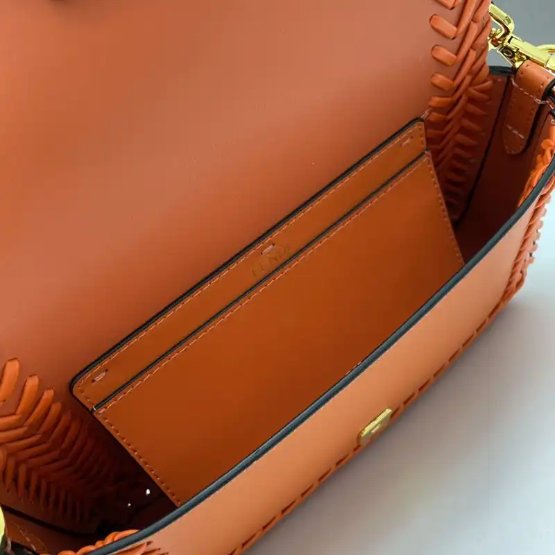 Affordable Fendi Medium Baguette Bag In Stitching Leather Orange