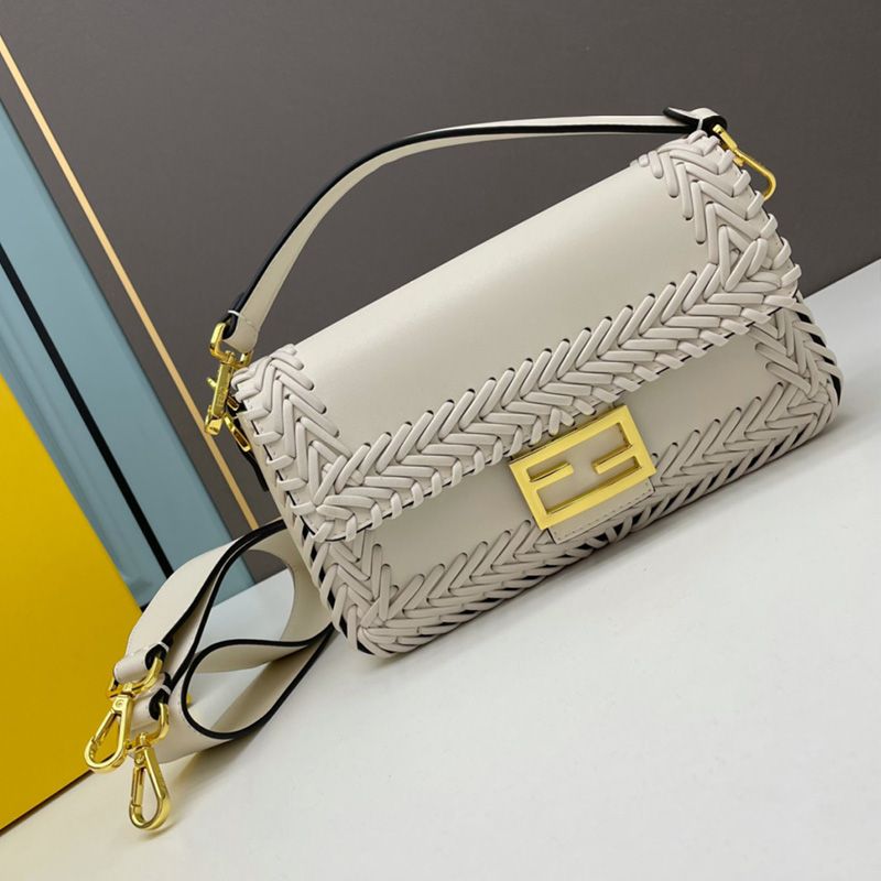 HOT Fendi Medium Baguette Bag In Stitching Leather White