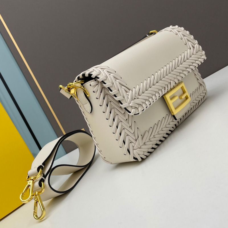 HOT Fendi Medium Baguette Bag In Stitching Leather White