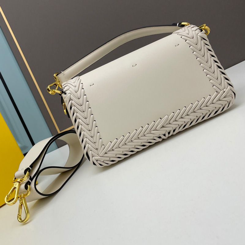 HOT Fendi Medium Baguette Bag In Stitching Leather White