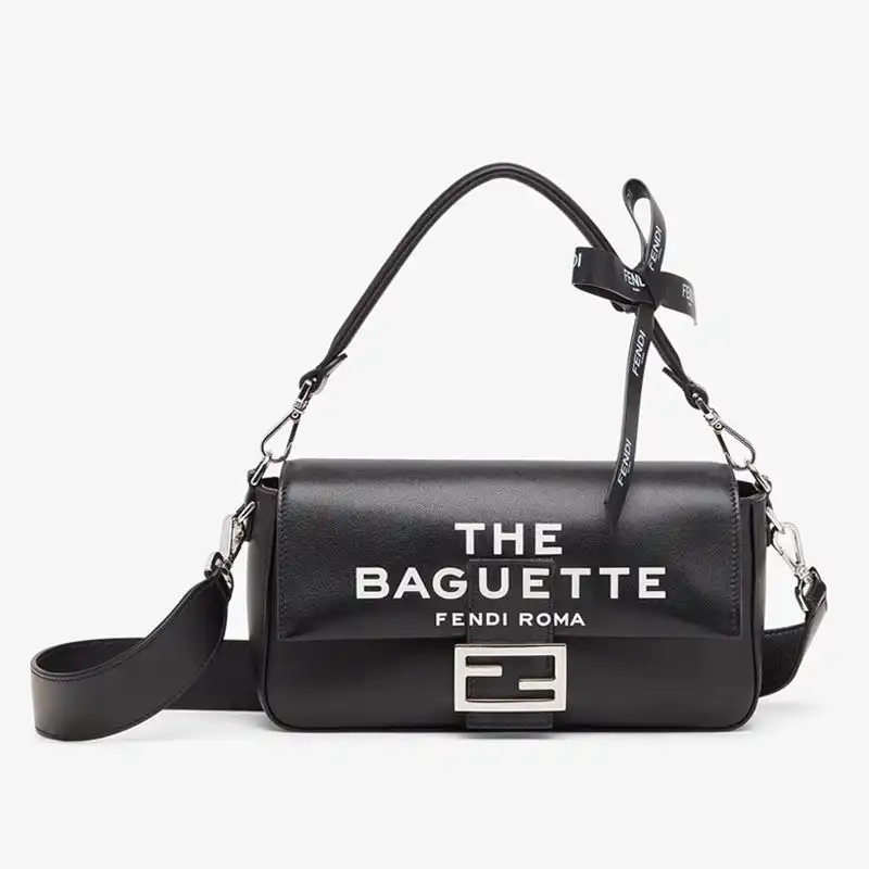 Fendi Medium Baguette Bag In The Baguette Motif Nappa Leather Black