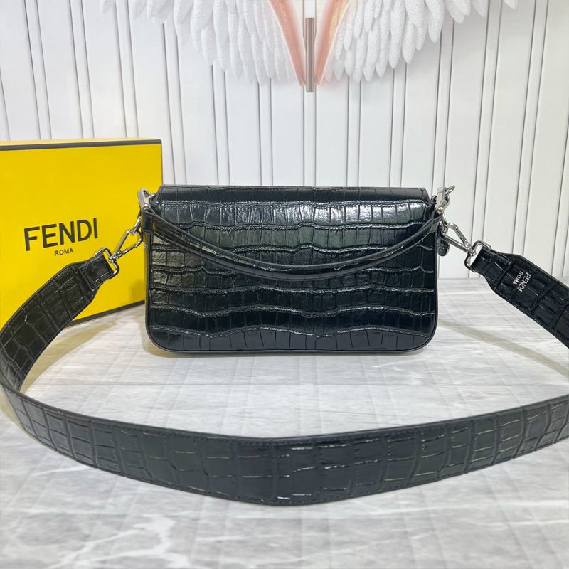 Affordable Fendi Medium Baguette Bag In Tiffany Crocodile Leather Black