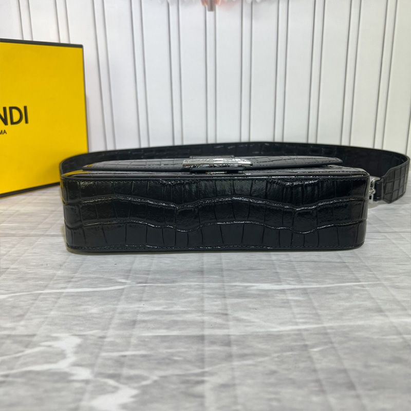 Affordable Fendi Medium Baguette Bag In Tiffany Crocodile Leather Black