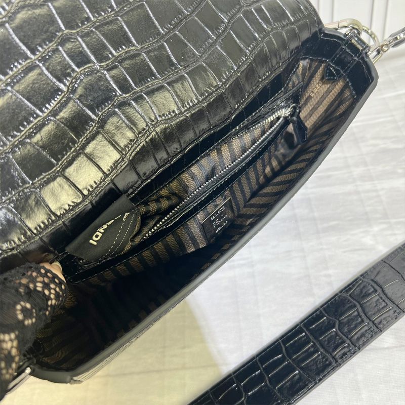 Affordable Fendi Medium Baguette Bag In Tiffany Crocodile Leather Black