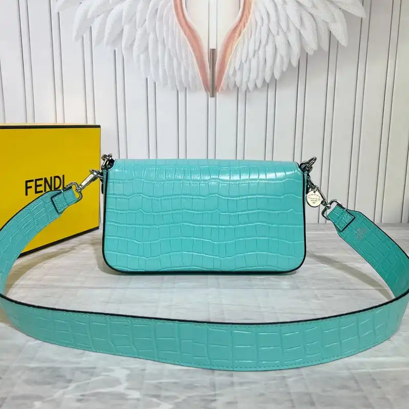 Affordable Fendi Medium Baguette Bag In Tiffany Crocodile Leather Blue