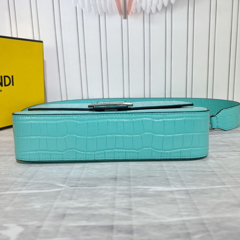 Affordable Fendi Medium Baguette Bag In Tiffany Crocodile Leather Blue