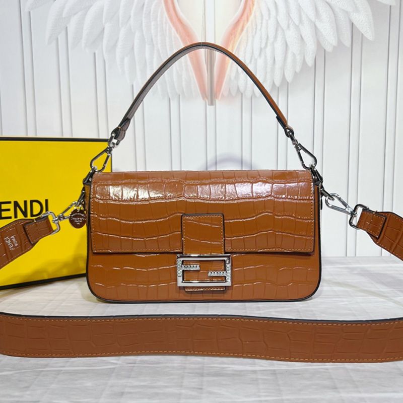 HOT Fendi Medium Baguette Bag In Tiffany Crocodile Leather Brown