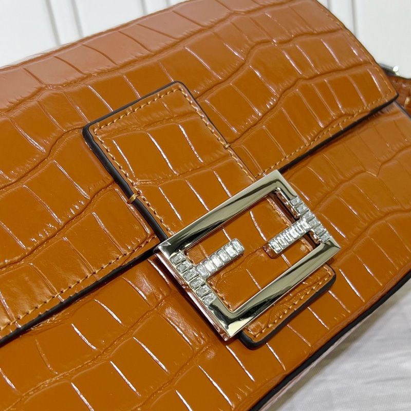 HOT Fendi Medium Baguette Bag In Tiffany Crocodile Leather Brown