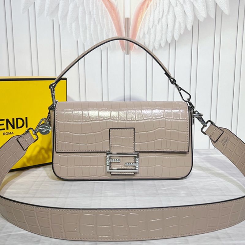 HOT Fendi Medium Baguette Bag In Tiffany Crocodile Leather Khaki