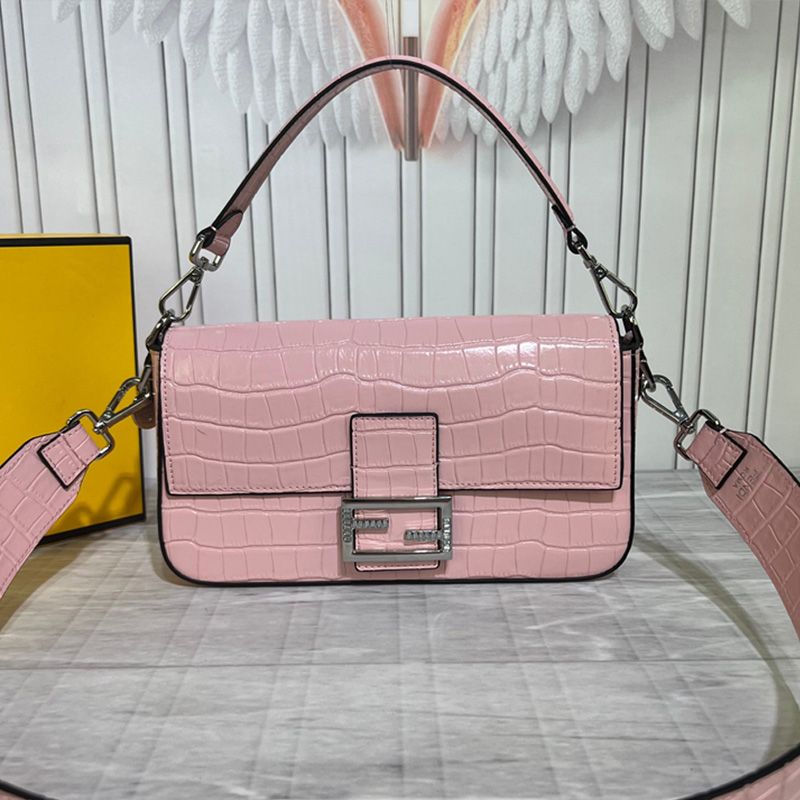 Affordable Fendi Medium Baguette Bag In Tiffany Crocodile Leather Pink