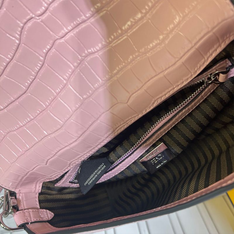 Affordable Fendi Medium Baguette Bag In Tiffany Crocodile Leather Pink