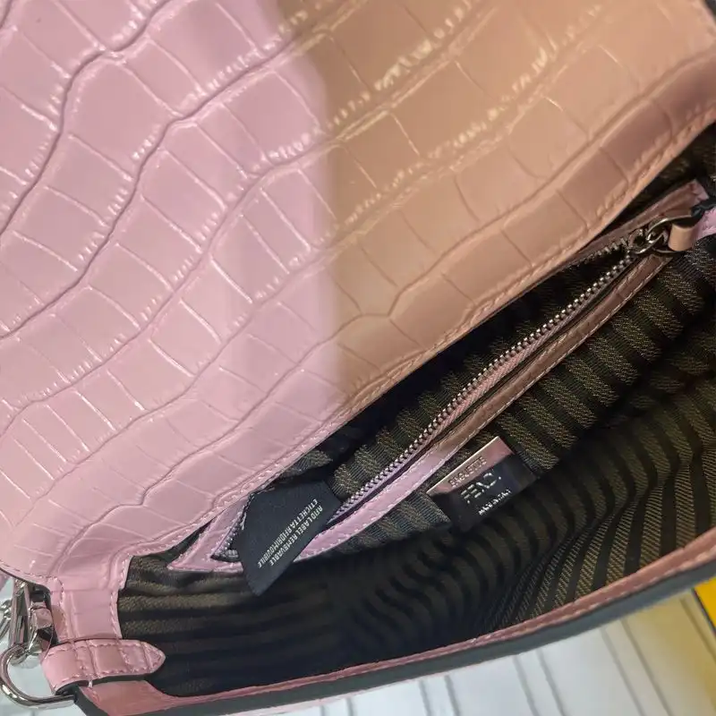 Cheap Fendi Medium Baguette Bag In Tiffany Crocodile Leather Pink HOT SALE