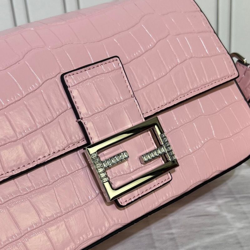 Affordable Fendi Medium Baguette Bag In Tiffany Crocodile Leather Pink