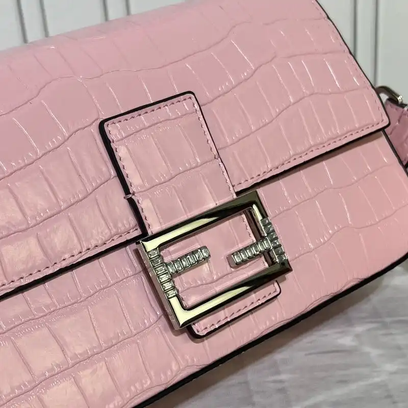 Cheap Fendi Medium Baguette Bag In Tiffany Crocodile Leather Pink HOT SALE