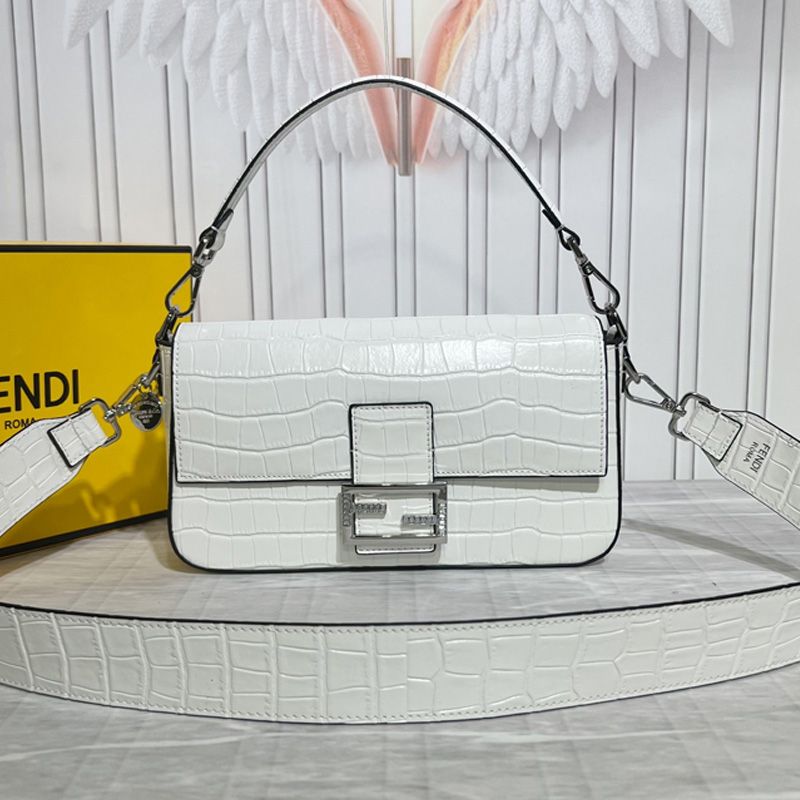 HOT Fendi Medium Baguette Bag In Tiffany Crocodile Leather White